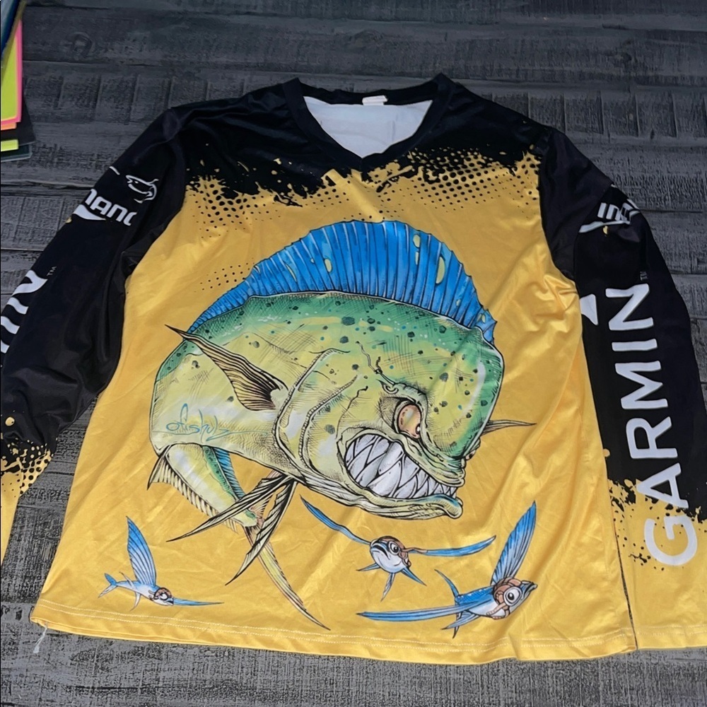 Large Garmin Yellow and Black Fish Graphic Shirt